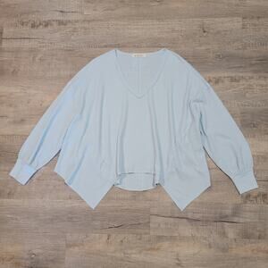 Free People Medium Waffle Knit Slouchy Oversized Boho Thermal Long Sleeve Blue